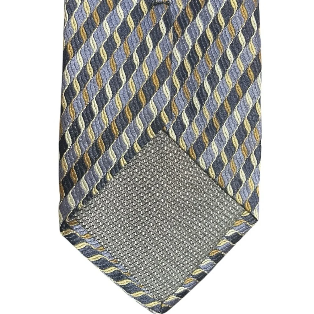 Classic Striped Mens Silk Tie in Blue and Gold